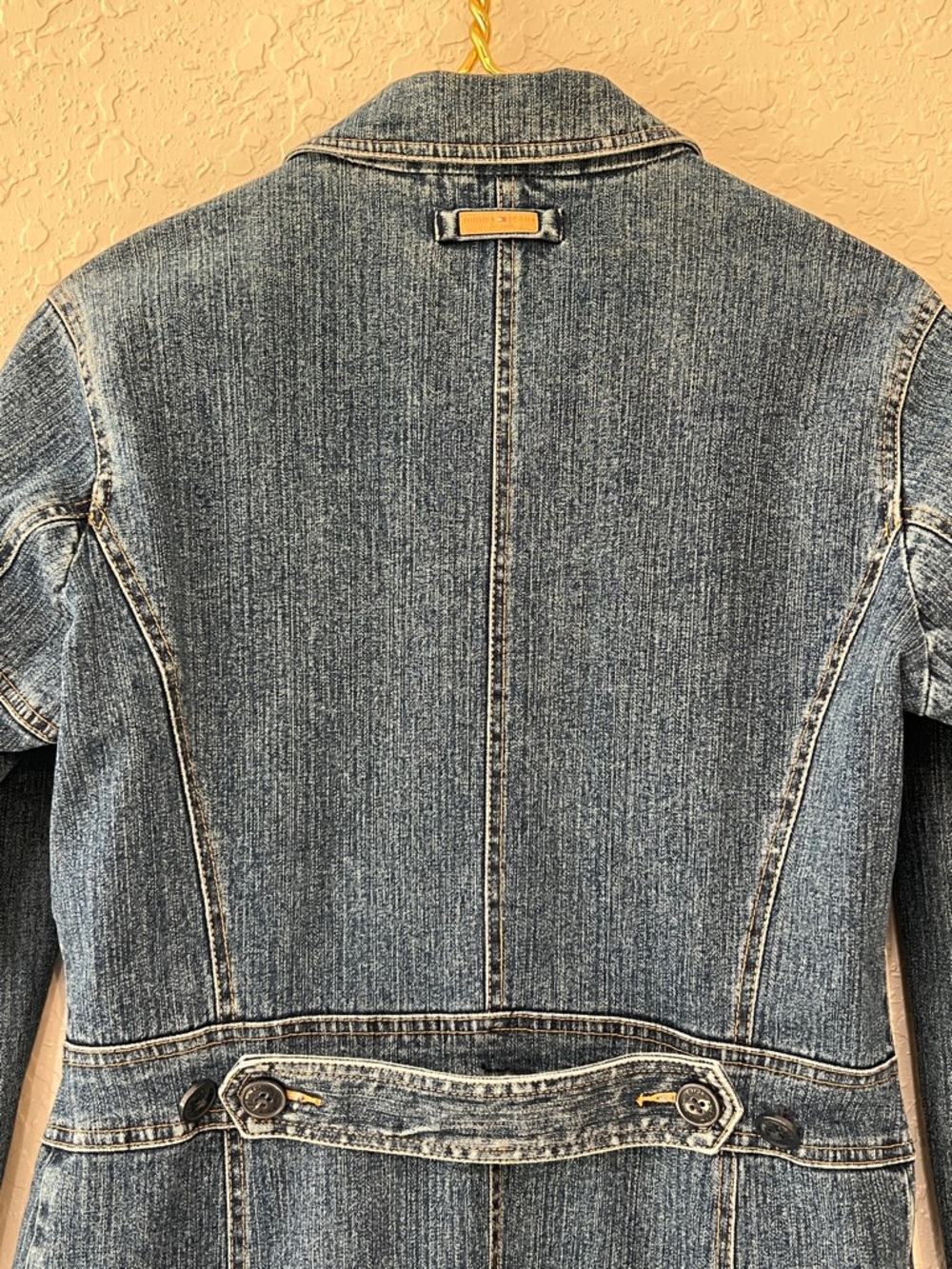Tommy Hilfiger Y2K Stretch Denim Coat Floral Paisley Lined Long Jacket Size L - Picture 7 of 16